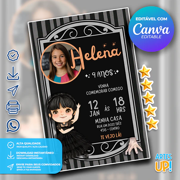 Invitación de cumpleaños de Wandinha Addams con foto 1