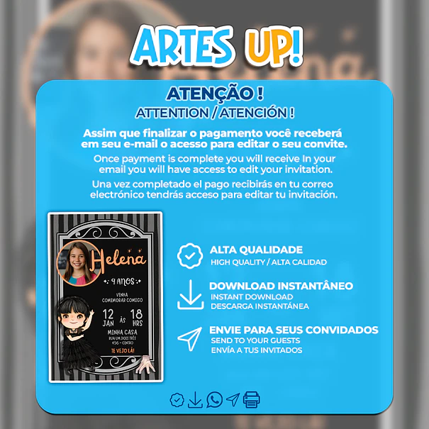 Invitación de cumpleaños de Wandinha Addams con foto 2