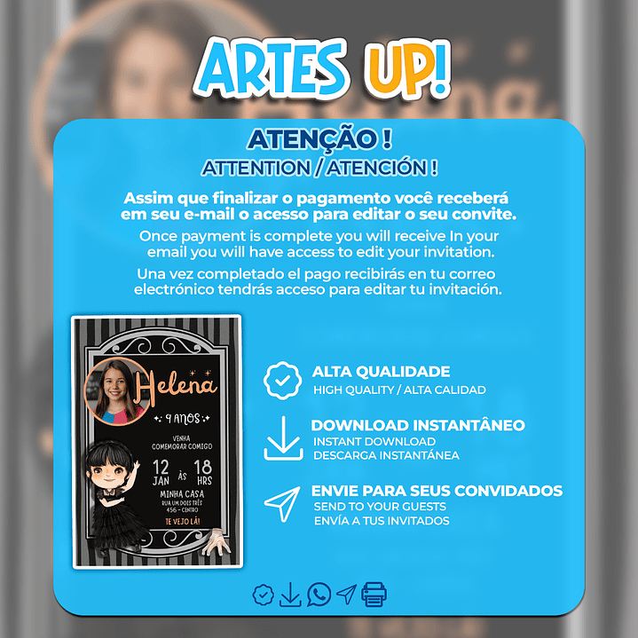 Convite de Aniversário Wandinha Addams com Foto 2
