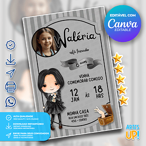 Invitación de cumpleaños de Merlina Addams con foto