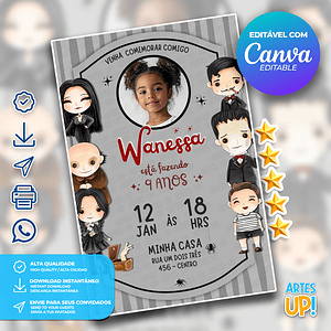 Invitación de cumpleaños de Merlina Addams con foto