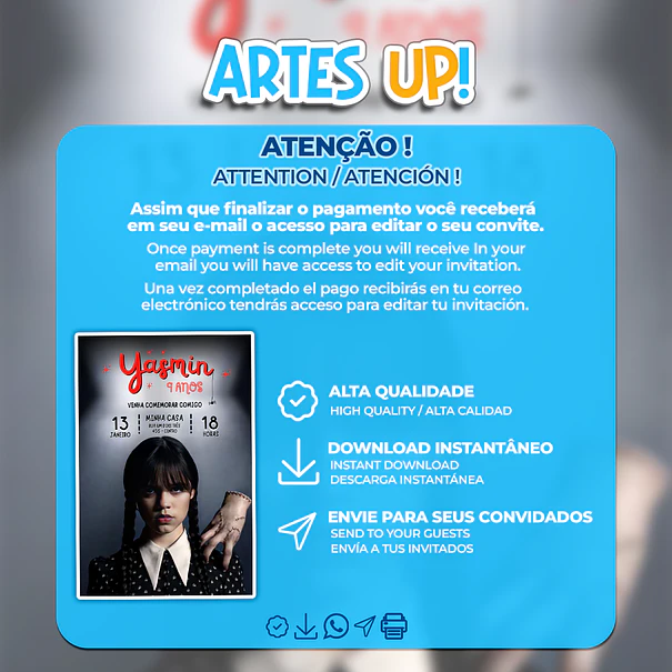 Convite de Aniversário Wandinha Addams 2