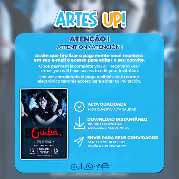 Convite de Aniversário Wandinha Addams 2
