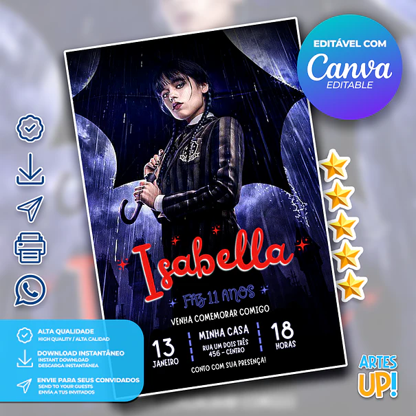 Convite de Aniversário Wandinha Addams 1