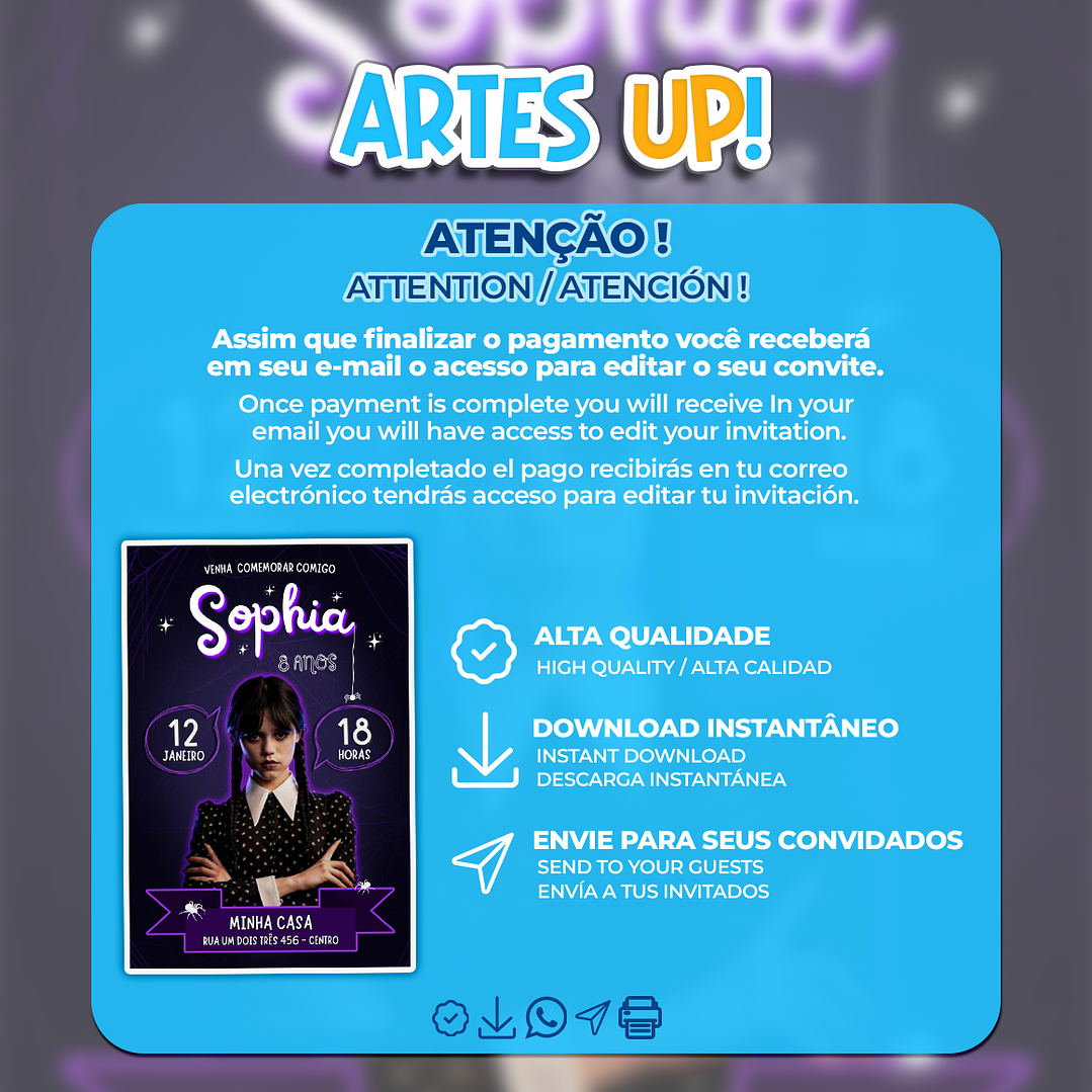 Convite de Aniversário Wandinha Addams 2