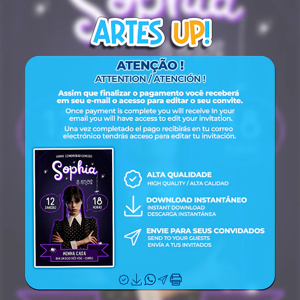 Convite de Aniversário Wandinha Addams 2