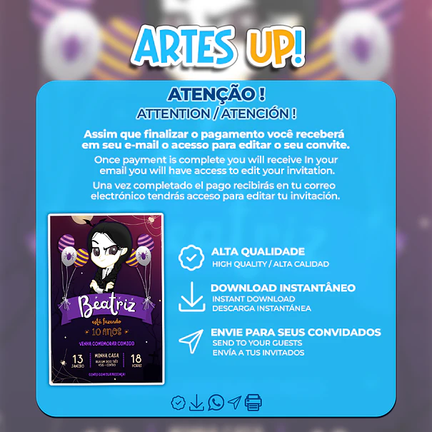 Convite de Aniversário Wandinha Addams 2