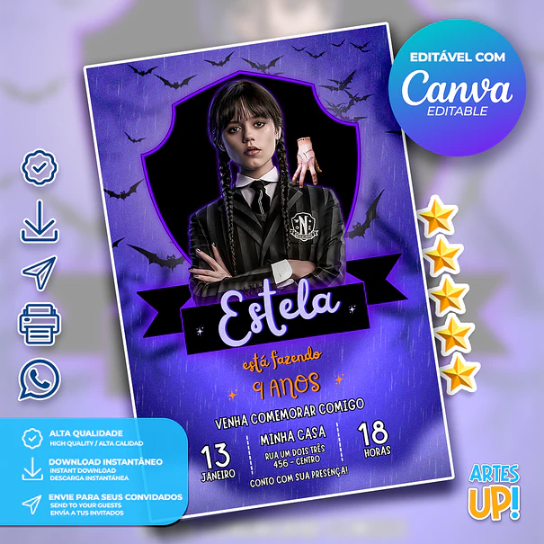 Convite de Aniversário Wandinha Addams 1