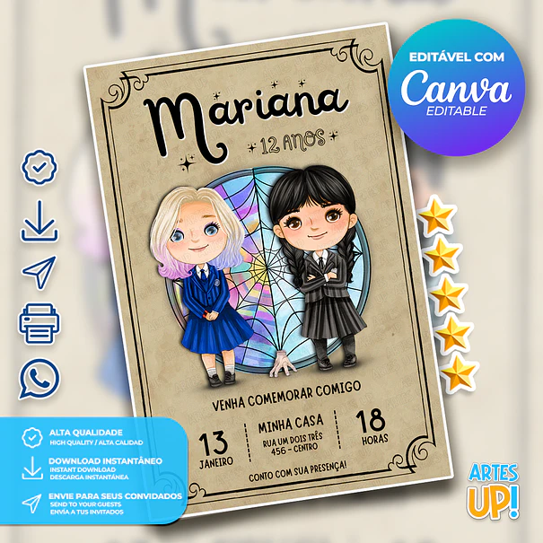 Invitación de cumpleaños de Enid y Wandinha 1