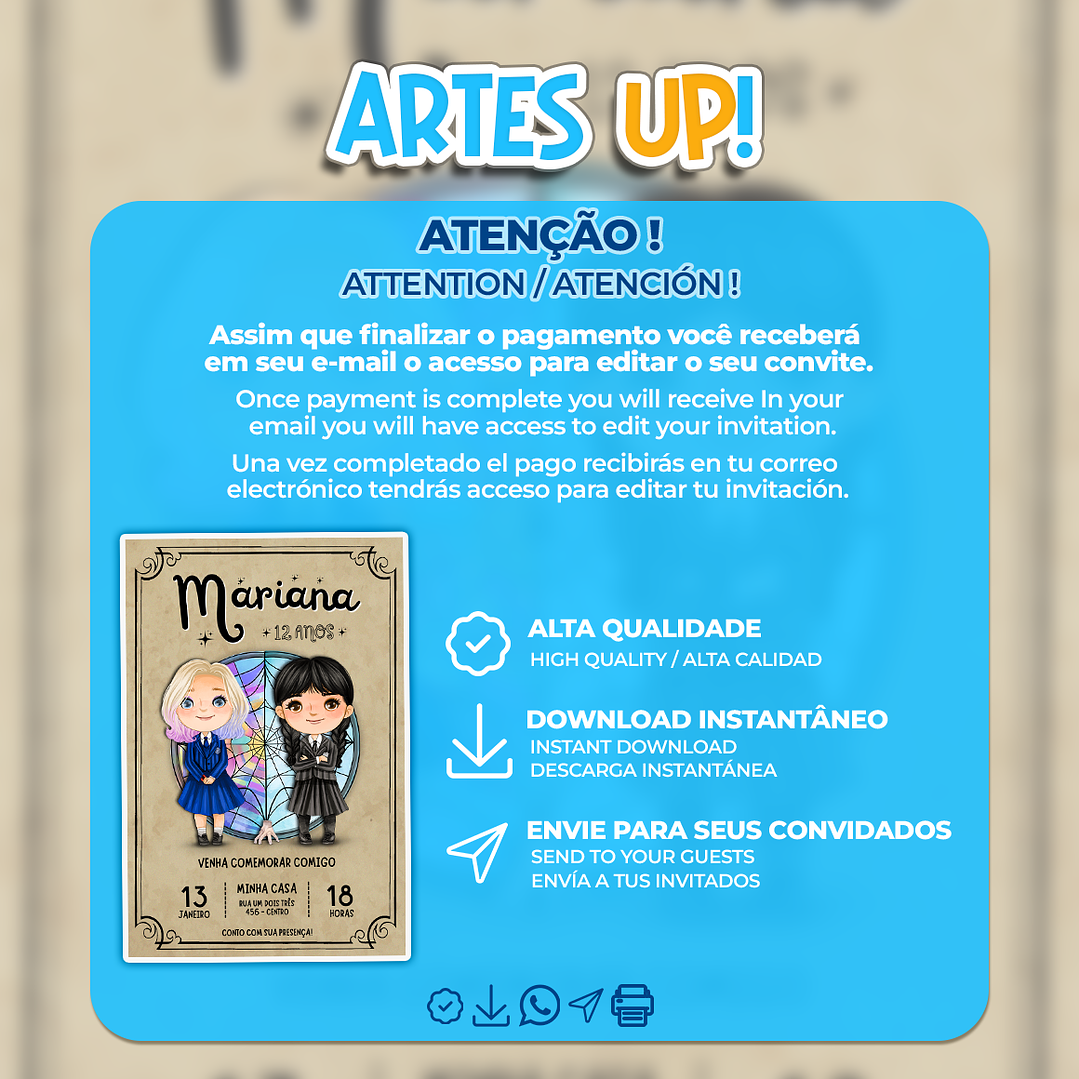 Convite de Aniversário Enid e Wandinha 2