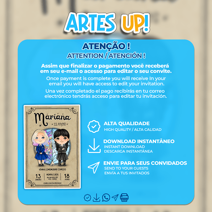 Convite de Aniversário Enid e Wandinha 2