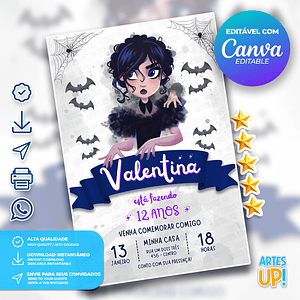 Invitación de cumpleaños de acuarela de Merlina Addams