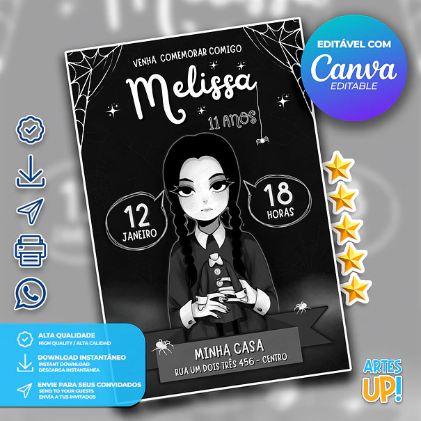 Convite de Aniversário Wandinha Addams 1