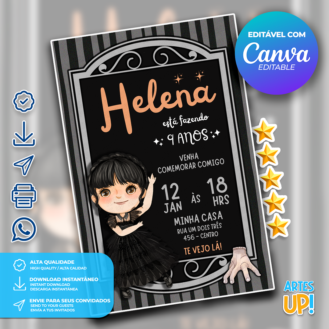 Convite de Aniversário Wandinha Addams  1