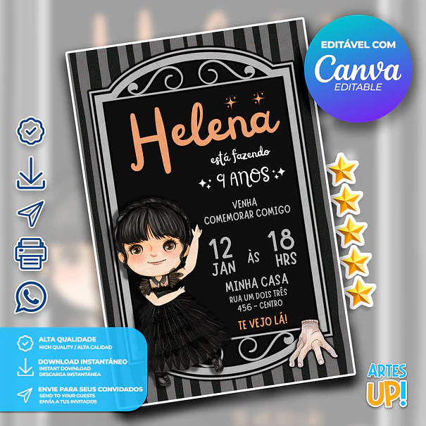 Convite de Aniversário Wandinha Addams  1