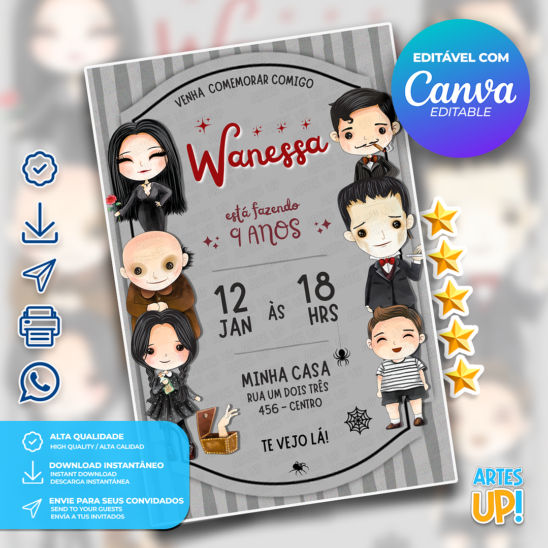 Convite de Aniversário Wandinha Addams 1