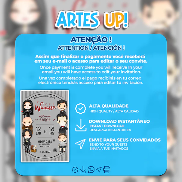 Convite de Aniversário Wandinha Addams 2