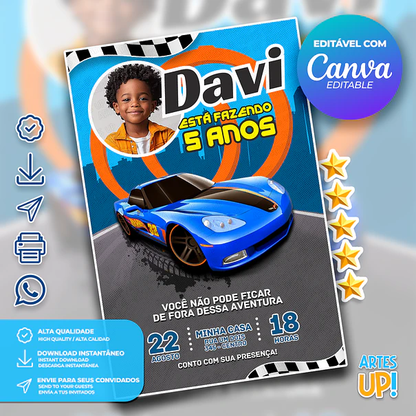Invitación de cumpleaños de Hot Wheels con foto 1