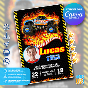 Invitación de cumpleaños de Hot Wheels Monster Truck con foto