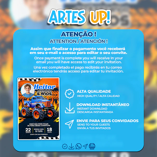 Invitación de cumpleaños de Hot Wheels Monster Truck con foto 2