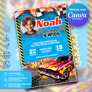 Invitación de cumpleaños de Hot Wheels con foto