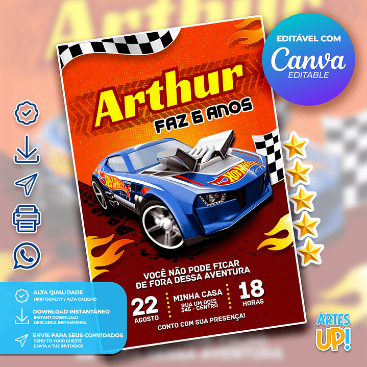 Convite de Aniversário Hot Wheels 1