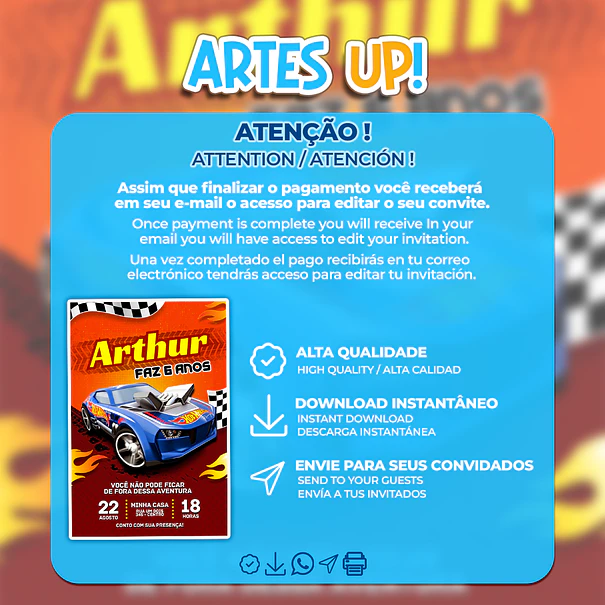 Convite de Aniversário Hot Wheels 2