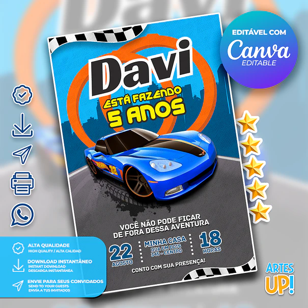 Invitación de cumpleaños de Hot Wheels 1