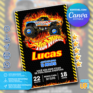 Invitación de cumpleaños del camión monstruo de Hot Wheels 