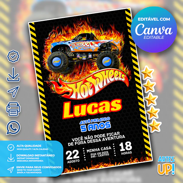Invitación de cumpleaños de Hot Wheels Monster Truck  1