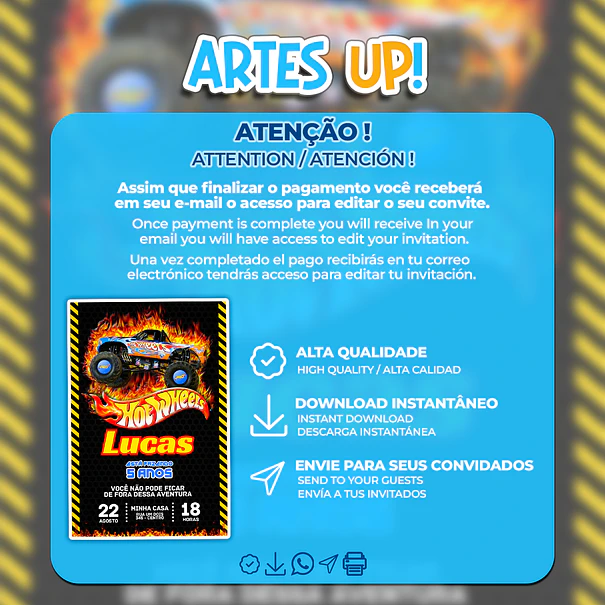 Invitación de cumpleaños de Hot Wheels Monster Truck  2