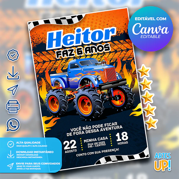 Invitación de cumpleaños de Hot Wheels Monster Truck 1