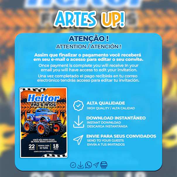 Invitación de cumpleaños de Hot Wheels Monster Truck 2