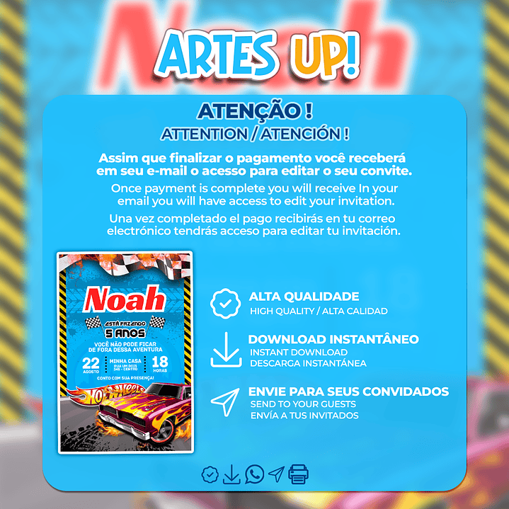 Convite de Aniversário Hot Wheels 2