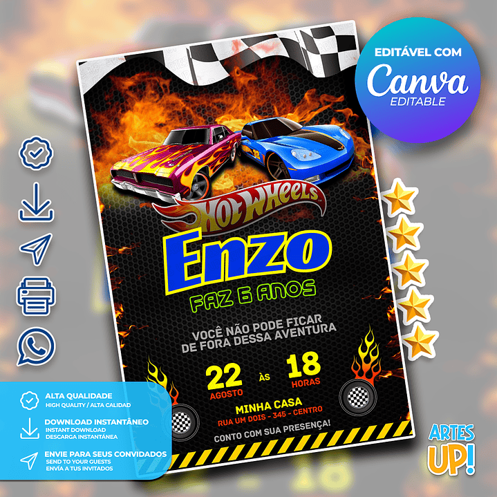 Convite de Aniversário Hot Wheels 1