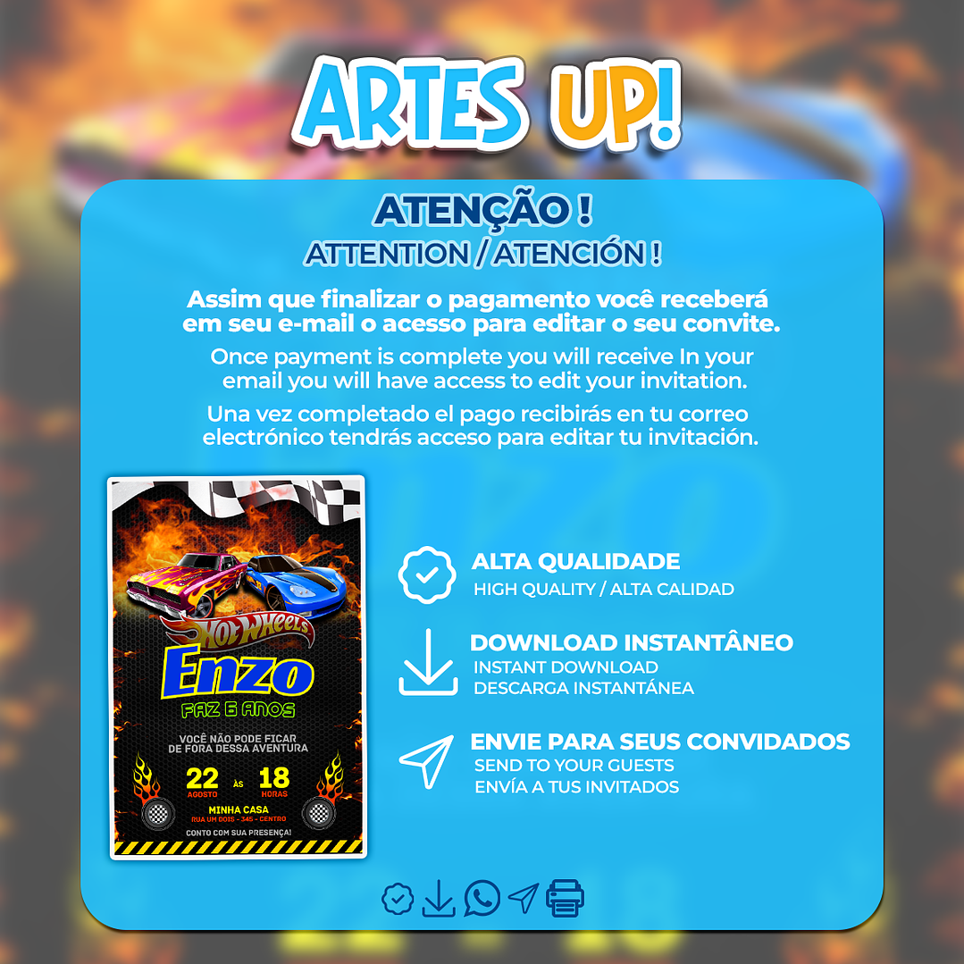 Convite de Aniversário Hot Wheels 2