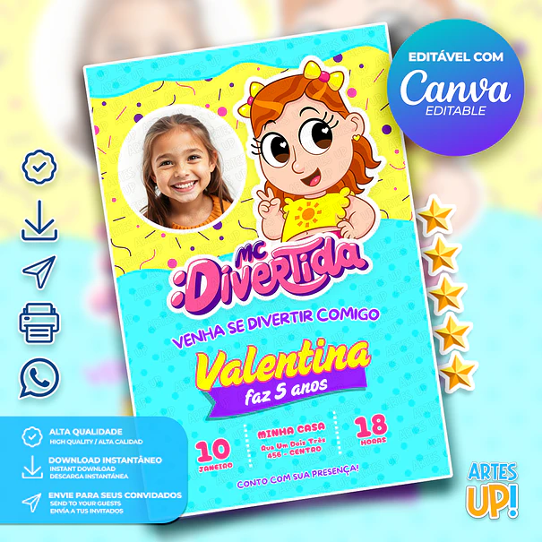 Invitación de cumpleaños de MC Divertida María Clara con foto 1