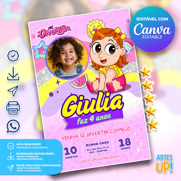 Invitación de cumpleaños para MC Divertida Maria Clara con foto 1