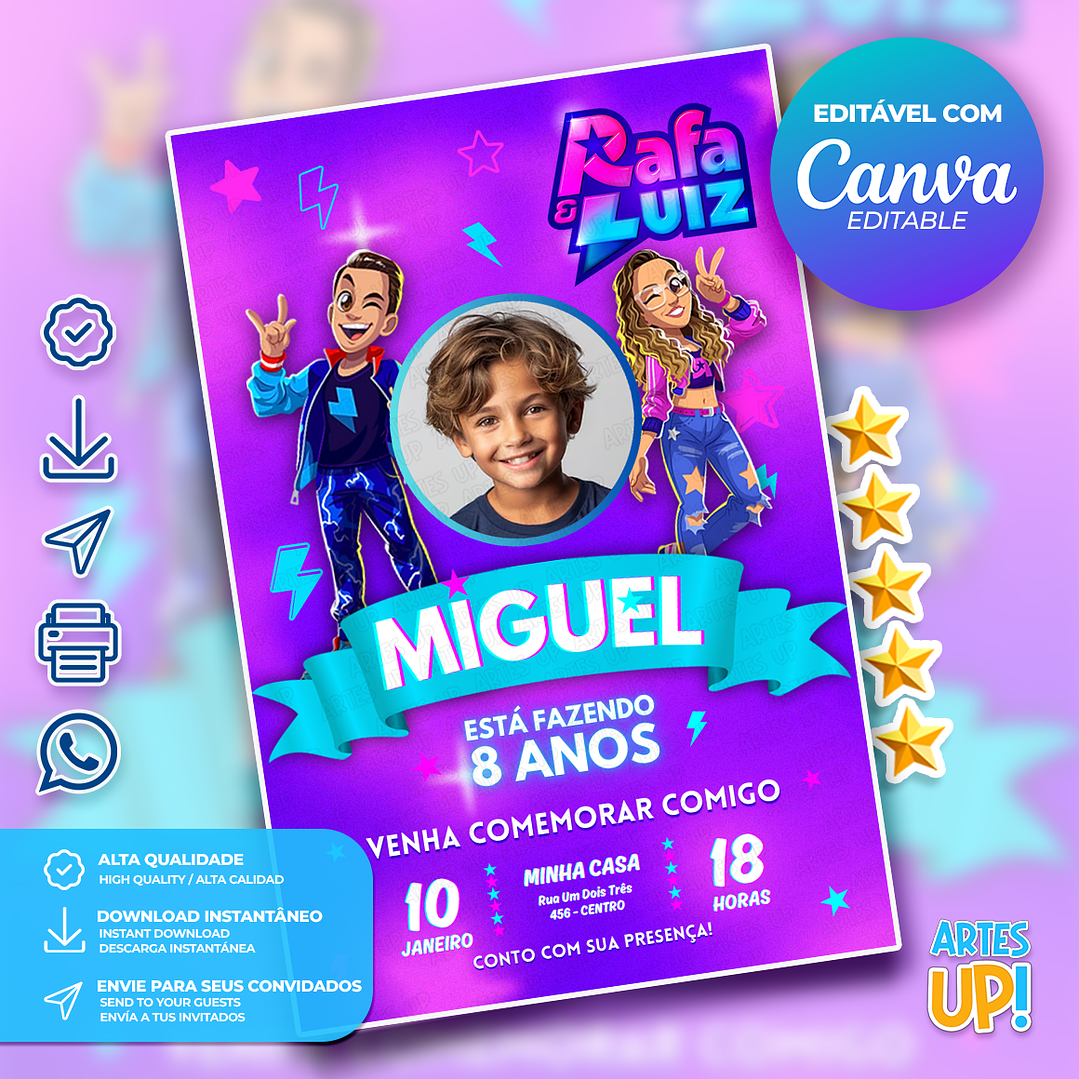 Convite de Aniversário Rafa e Luiz com foto 1