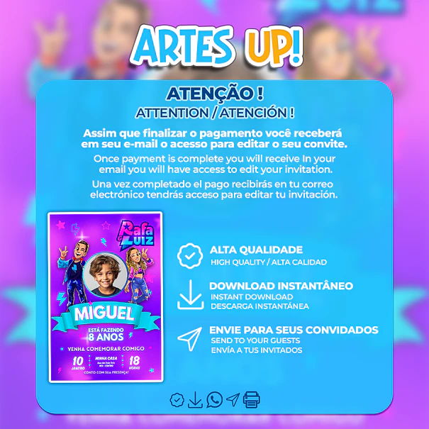 Convite de Aniversário Rafa e Luiz com foto 2