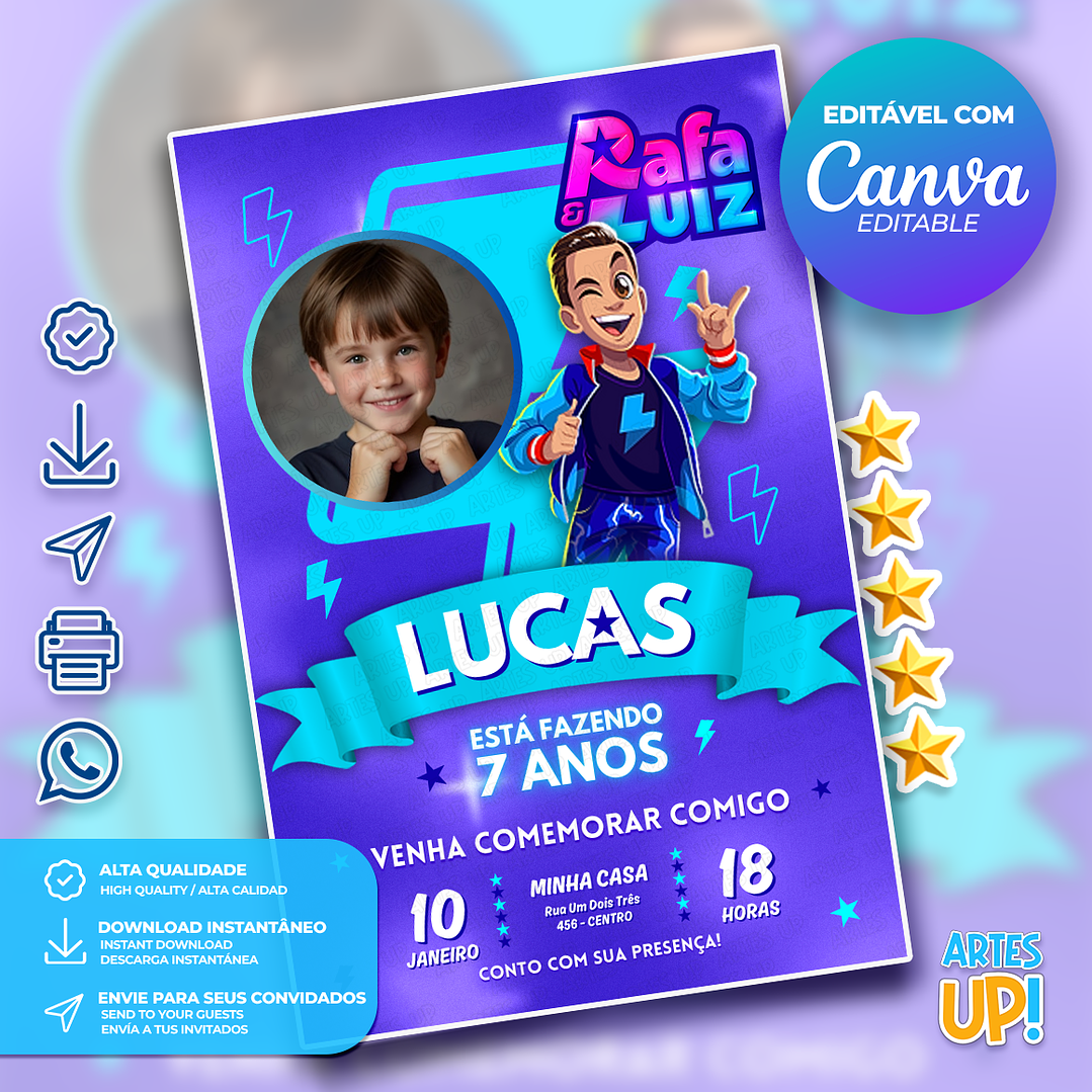 Convite de Aniversário Luiz, Rafa e Luiz com foto 1