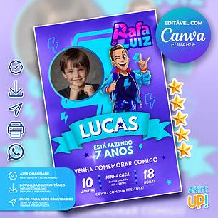 Convite de Aniversário Luiz, Rafa e Luiz com foto