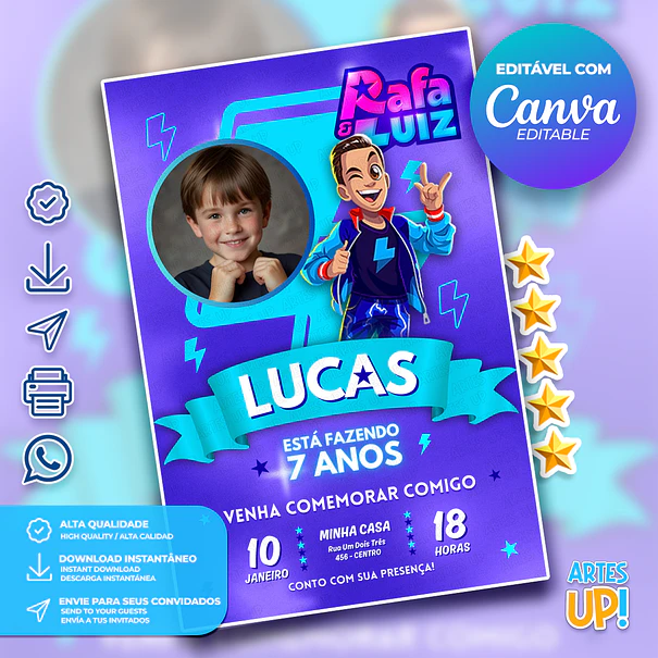 Convite de Aniversário Luiz, Rafa e Luiz com foto 1