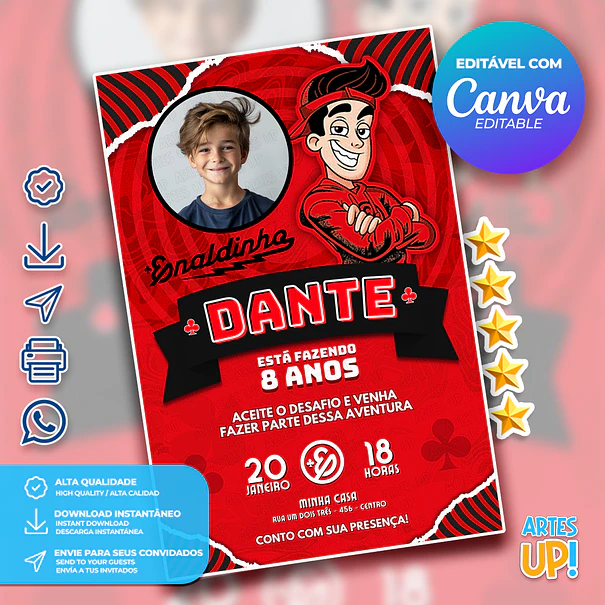Convite de Aniversário Enaldinho com foto 1