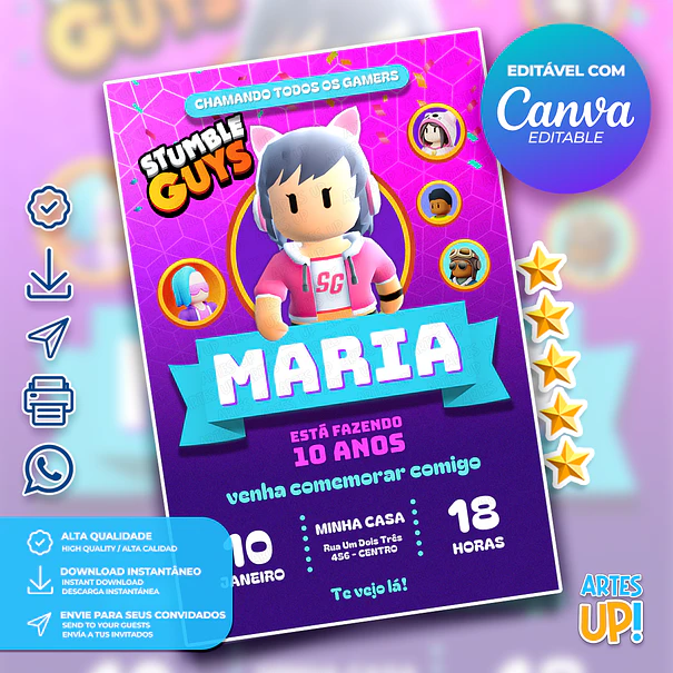 Invitación de cumpleaños de Stumble Guys Girl 1
