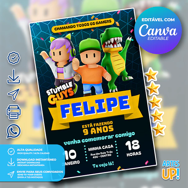 Invitación de cumpleaños de Stumble Guys 1