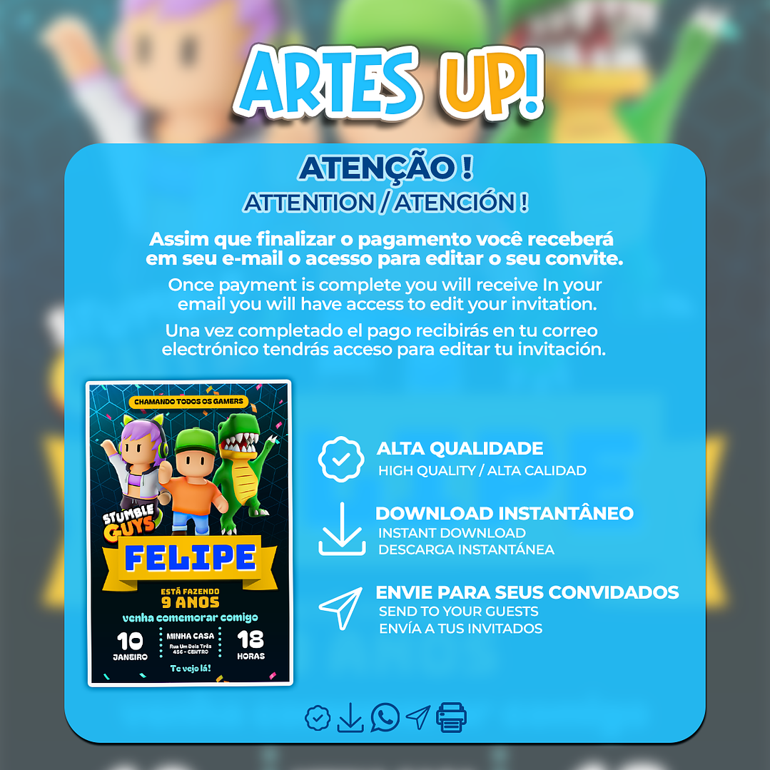Convite de Aniversário Stumble Guys 2