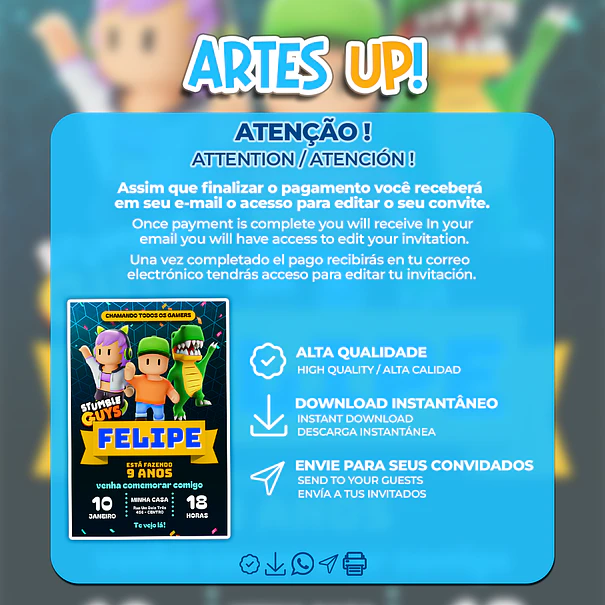 Invitación de cumpleaños de Stumble Guys 2