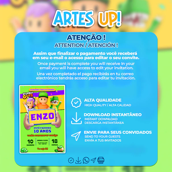 Convite de Aniversário Stumble Guys 2
