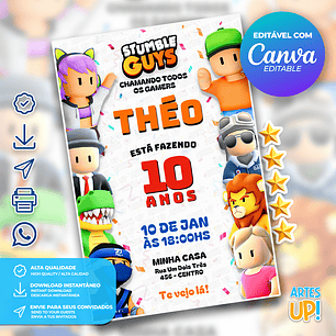 Convite de Aniversário Stumble Guys